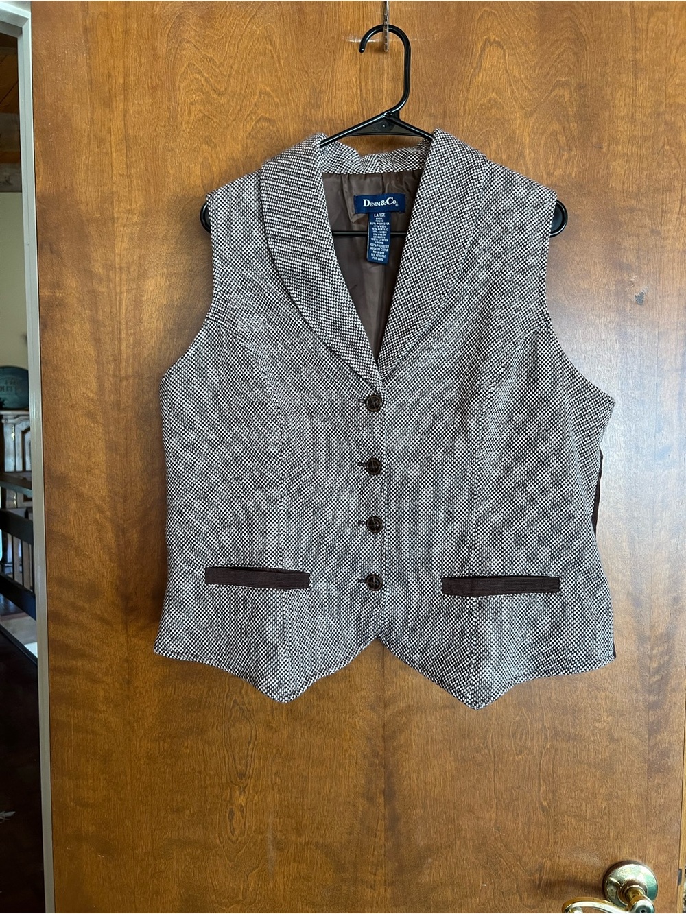 Denim&Co Brown and White Tweed Shawl-Collar Vest